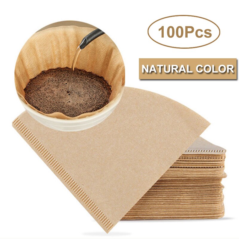 100Pcs Pure Wood Coffee Filters Cone-Shape Drip Coffee Powder Filter Papers Coffee Cup Strainers Replacement Tea Coffee Filter