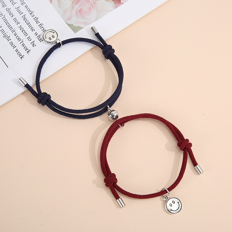 2 Pz/set Delle Coppie Della Lega di Attrazione Magnetica Sfera Creativa Bracciali Sorriso Pendente Fatti A Mano Tessuto di Amicizia Dei Braccialetti Dei Monili del Regalo: 17
