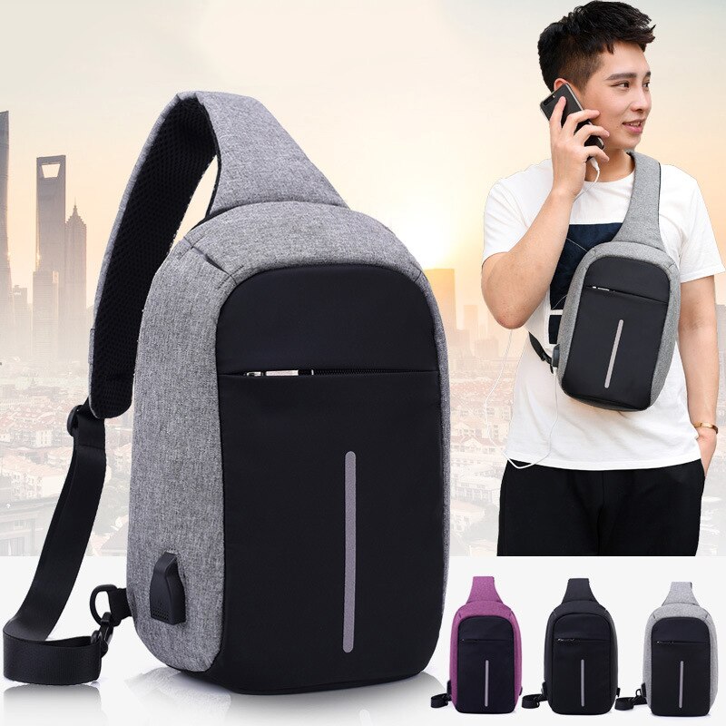 Anti-theft Waterproof Invisible Zipper Women Chest Bag Official Document Business Multifunction USB Port Oblique Satchel Bag
