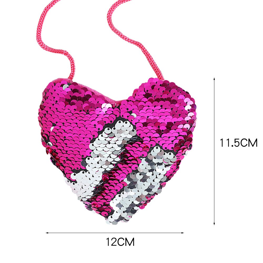 Kid Girls Handbags Sequins Crossbody Bag Messenger Bags Girls Shoulder Bag Heart Shaped Child Bag