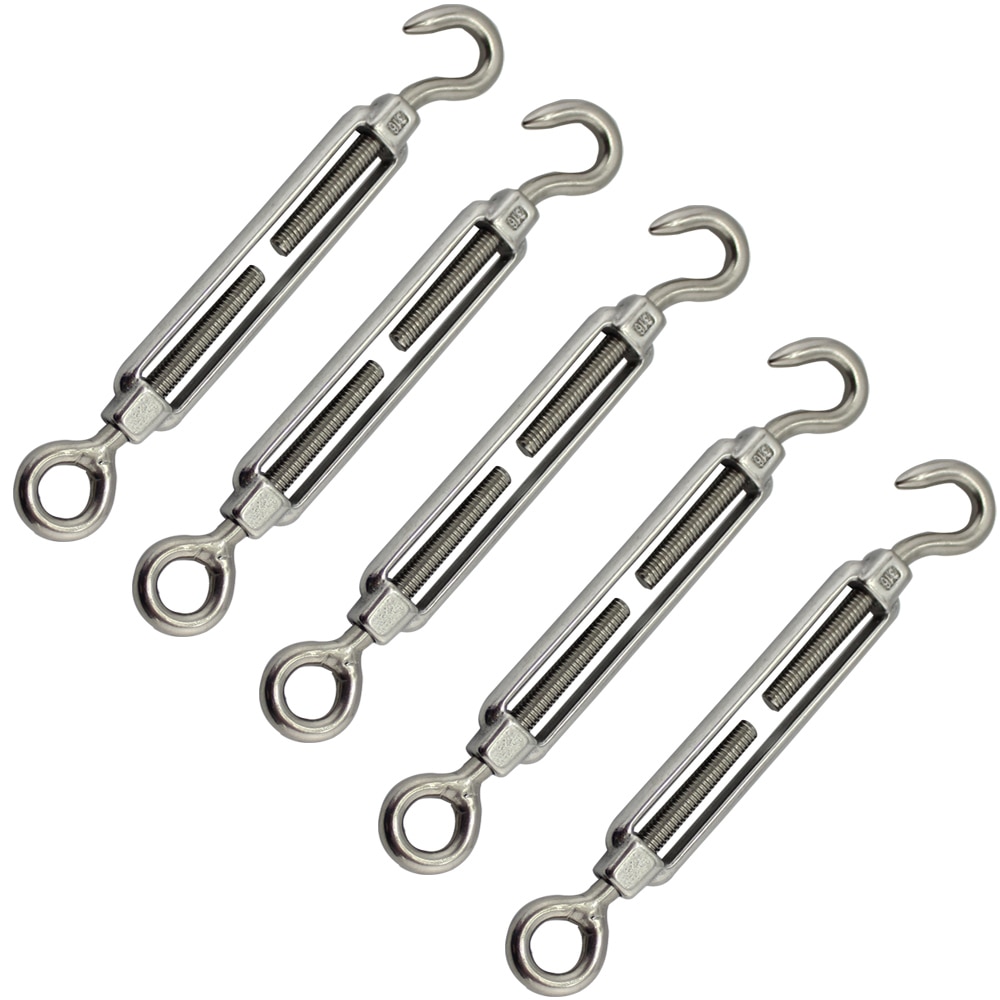 Stainless Mini Open Body Hook-Eye Turnbuckle High Polished Adjustable Wire Rope Tension M5 for Sun Shade Kits 5pcs