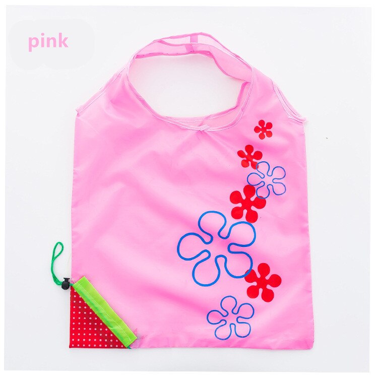 Reusable eco-friendly bag Foldable shopping bag Strawberry bag Handbag Foldable Grocery storage bag Nylon tote Bag: pink
