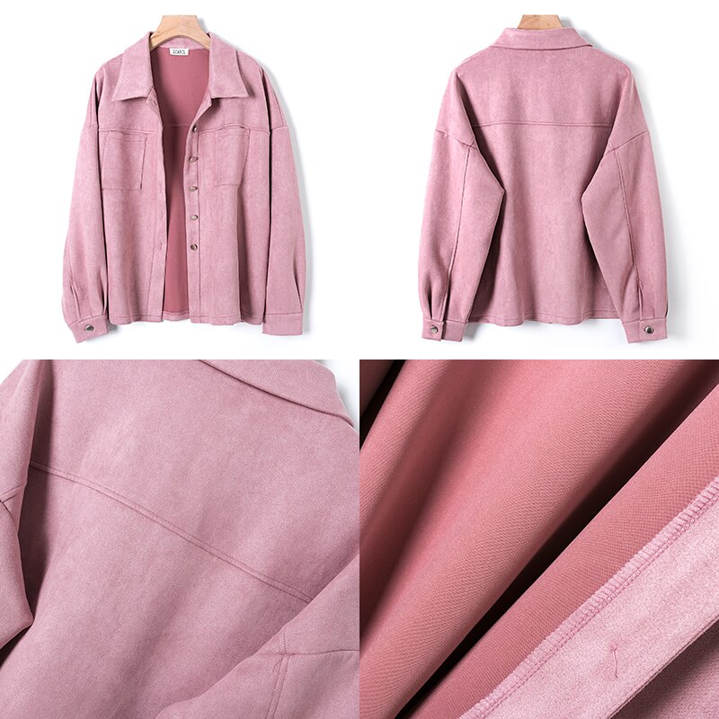 GCAROL-Chaqueta de terciopelo con cuello vuelto para mujer, abrigo grueso de un solo pecho con hombro caído, oversize, para otoño e invierno,