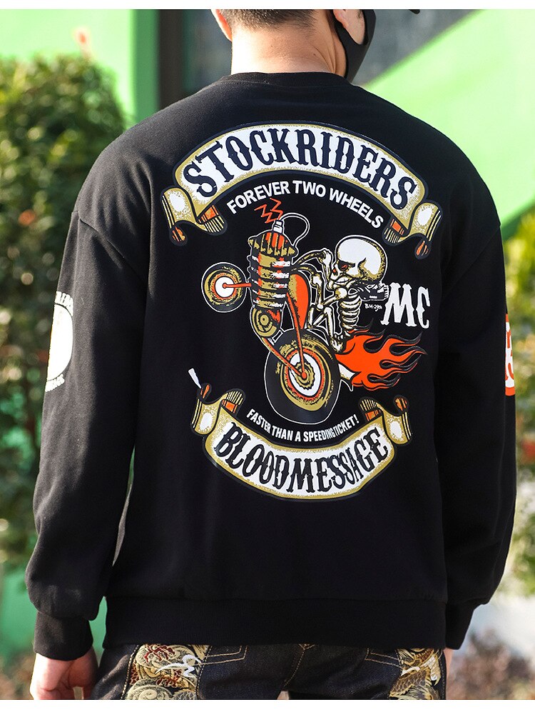 Men's Motorcycle Retro Vintage Punk Crewneck Sweatshirt Sportswear Back Print