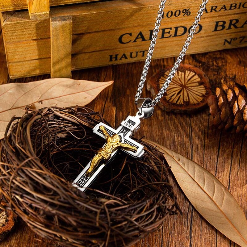 Katolsk jesus christ on inri cross crucifix rustfrit stål vedhæng halskæde