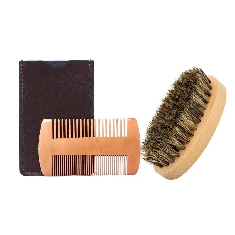 Cepillo de afeitar de dos caras con cerdas de jabalí para hombre, cepillos portátiles para Barbero, cepillos para Barba de haya Natural, peine para limpieza Facial, herramientas para bigote