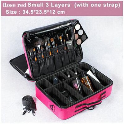 Brand Makeup Case Female Suitcase Organizer For Cosmetics Large Travel Women Make Up Bag Storage Bolso Muje: S 3 Layers Rose Red