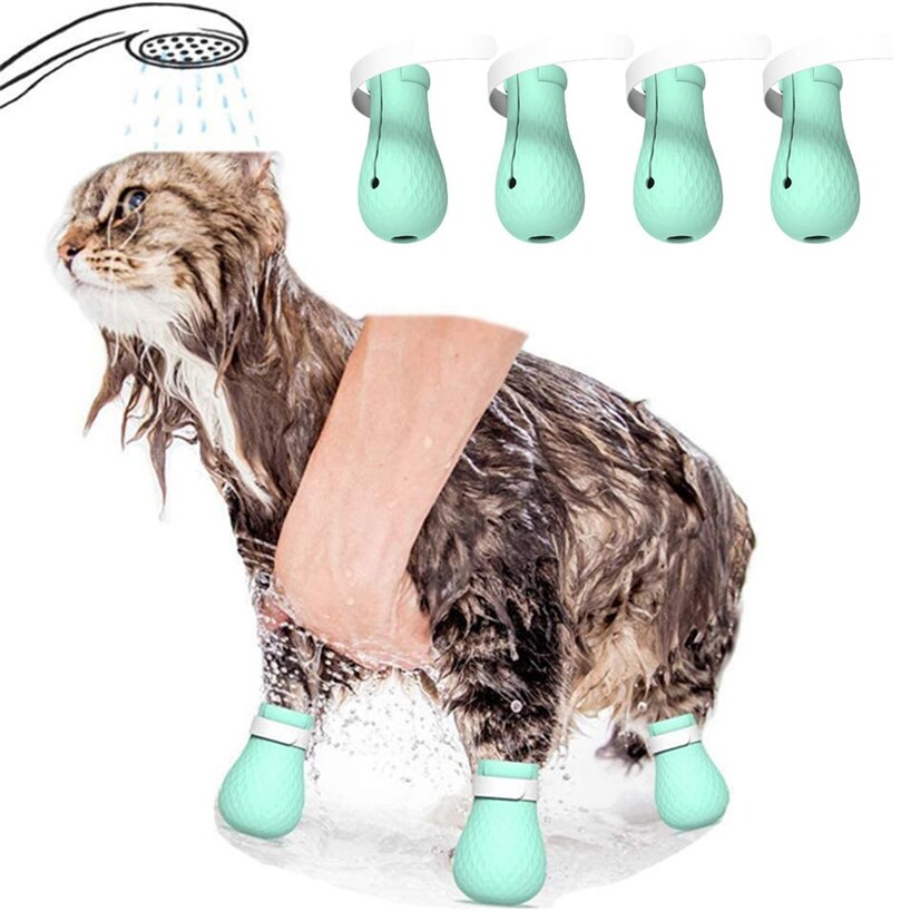 Juego de 4 unidades de zapatos antiarañazos para el baño, suministros de aseo para gatos, Protector de patas de Gato ajustable, funda tipo zarpa de silicona suave
