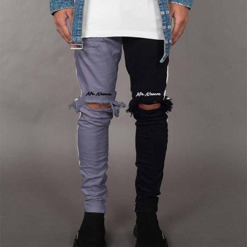 Maoxzon heren briefgat slim broek patchwork trend casual athleisure sportkleding jogger potloodbroek voor jeugdjongens: Zwart lichtpaars / M