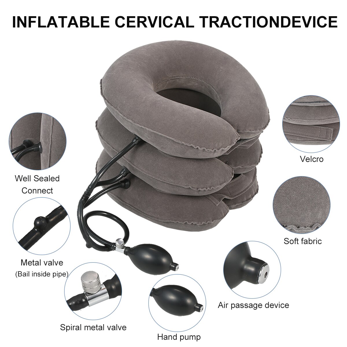 Pinched Nerve Neck Stretcher Cervical Traction Device 3 Tube Inflate Neck Stretcher Collar Pain Relief for Chronic Neck Pain