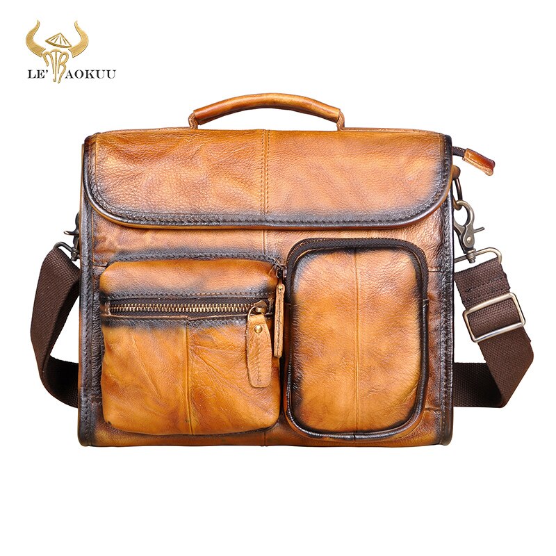 Mode Echt Leer Mannelijke Toevallige Messenger Bag Satchel 11 "Pad Crossbody Schoudertas School Book Bag Voor mannen 202-d: light brown