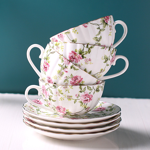 Porcelain Luxury Coffee Cup with Handle European Flowers Gold Bone China Tea Cups Set Tea Cup Set Kawaii Cup Cute Mugs Tazas 50: 4 cups saucer