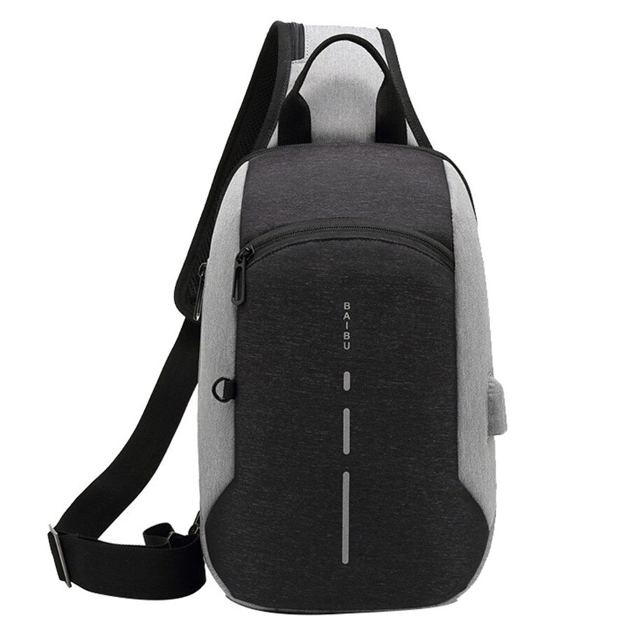 Men Waterproof Crossbody Bag Travel External USB Charge Chest Bag Male Sling Bag Daypack Messenger Bag Computer: Grey