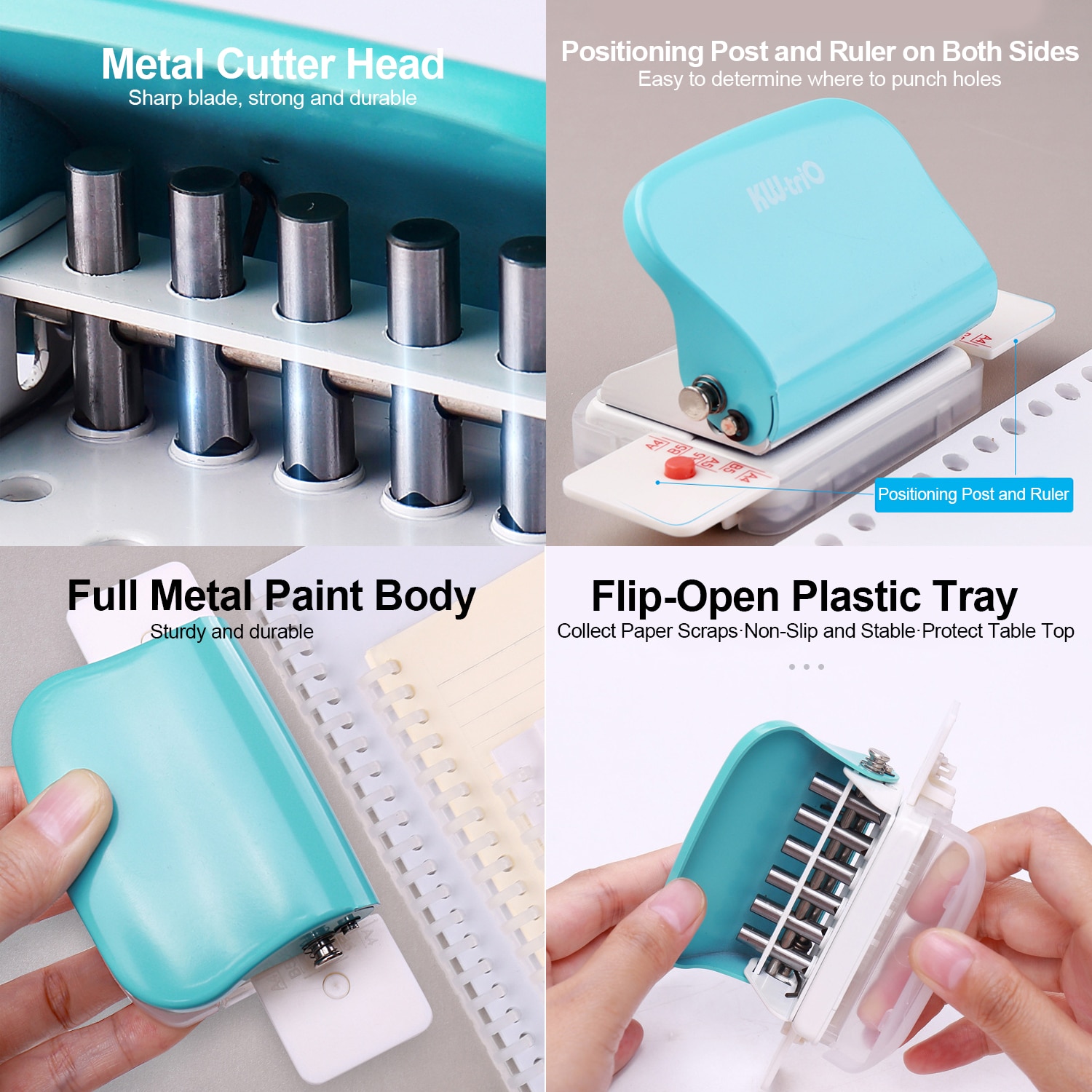KW-trio A4 A5 B5 6-Hole 6mm Paper Punch Handheld Metal Hole Puncher 5 Sheet Capacity for Notebook Scrapbook Diary Planner