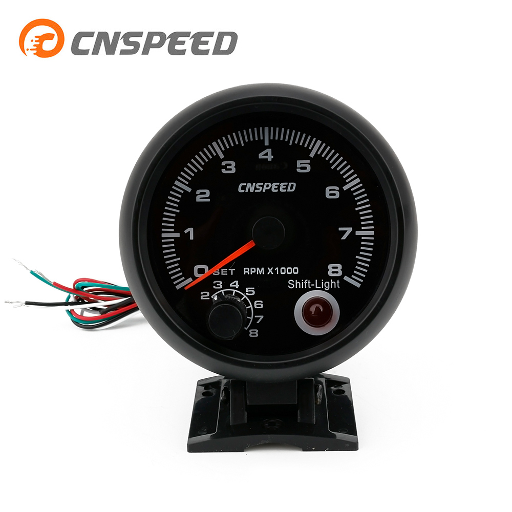 CNSPEED 80mm Car Tachometer Gauge 0-8000 RPM Gauge Fit 4 6 8 Cylinder 7 Colors Led Light 12V Shift Light YC100142-CN