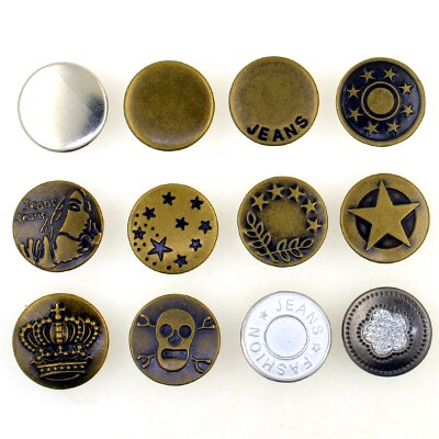 Komen 10 Sets/partij 17Mm Brons Mode Metalen Jeans Knop Schacht Knop Voor Kledingstuk Broek Naaien Kleding Accseeories Handgemaakte: mixed 12pcs