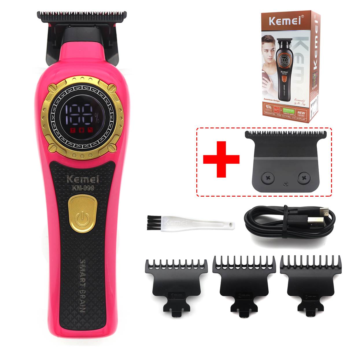 Kemei KM-999 Professionele Kapsalon Elektrische Tondeuse Olie Hoofd Push LCD Digitale Display Tondeuse Heren Kapper Machine