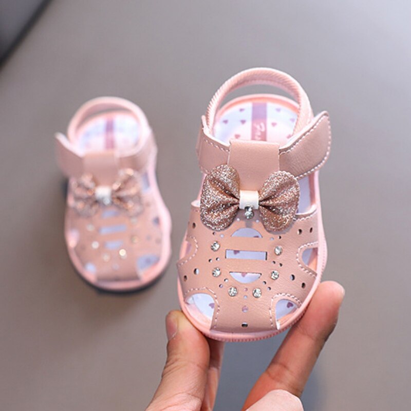 Sandales d'été mignonnes et douces en cuir pour enfants, chaussures de princesse pour filles, respirantes, à nœud,: P / 19 Inner 13.5cm