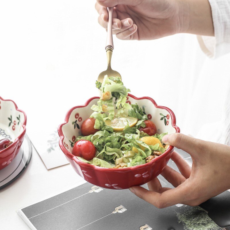 Japanese Hand-gemalt Keramik Kirsche Schüssel Nachtisch Snack Frühstück Müsli Salat Frucht Schüssel Ofen Restaurant Haushalt