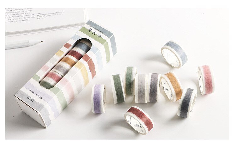 10 Uds conjunto de cintas adhesivas Vintage 15mm decoración cuadrícula a cuadros Morandi cintas washi de colores herramienta de scrapbooking papelería A6196: Morandi color set