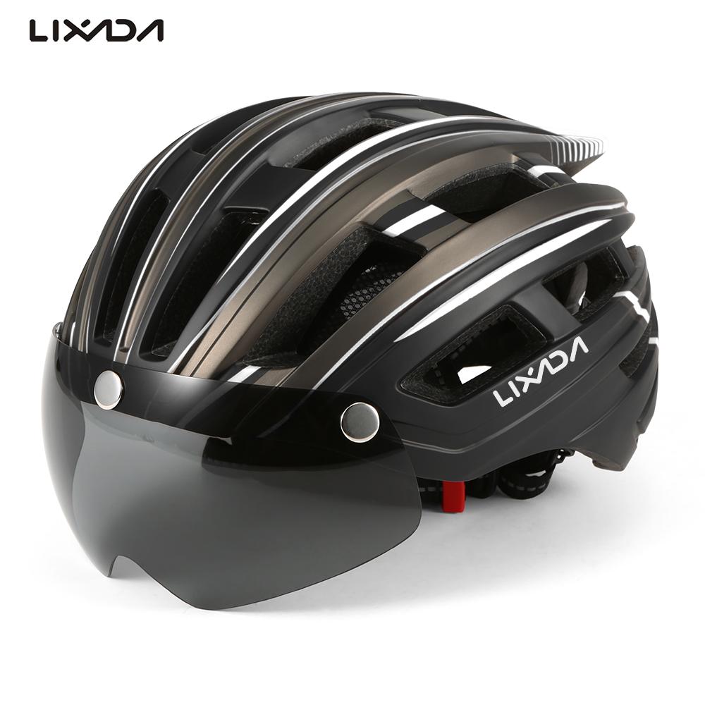 Lixada mountainbikehelm, motorhelm met achterlicht, afneembaar magnetisch vizier, uv-beschermende fietshelmen voor mannen en vrouwen.