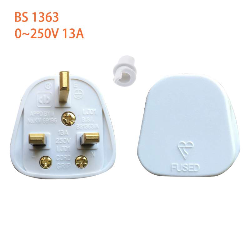 Rdxone UK 3 Pin 13A Plugs Grounded 250V British mains plug 3 Pin fused BS1363 adaptor POWER cable connector wire converter: White