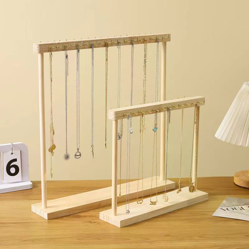 Jewelry Organizer Display Stand Solid Wood Necklace Hanging Countertop Rack For Chains Earrings Bracelets Showcase Storage Rack