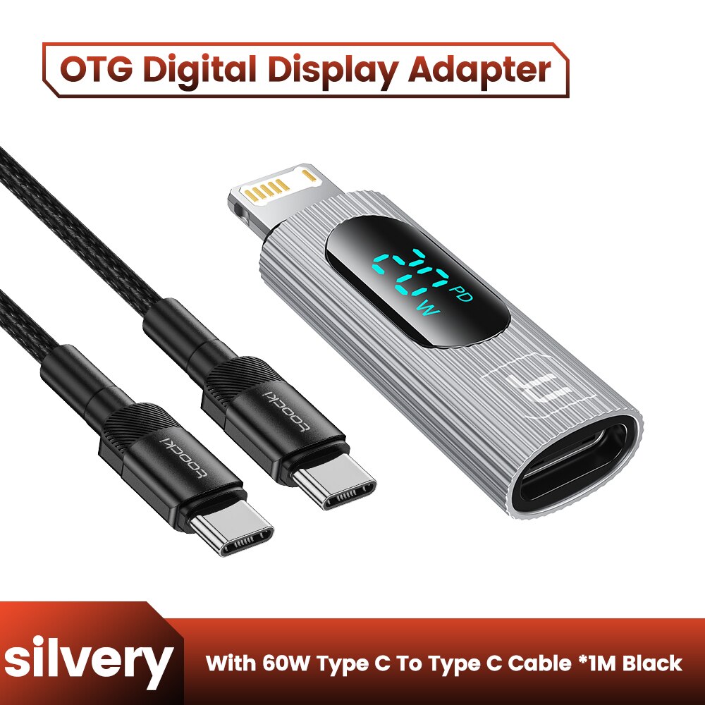 Toocki USB 2.0 wyświetlacz OTG Adapter PD 20W szybkie ładowanie błyskawicy męskie do typu C złącze żeńskie dla iPhone 15 14 13 konwerter: Kości słoniowej