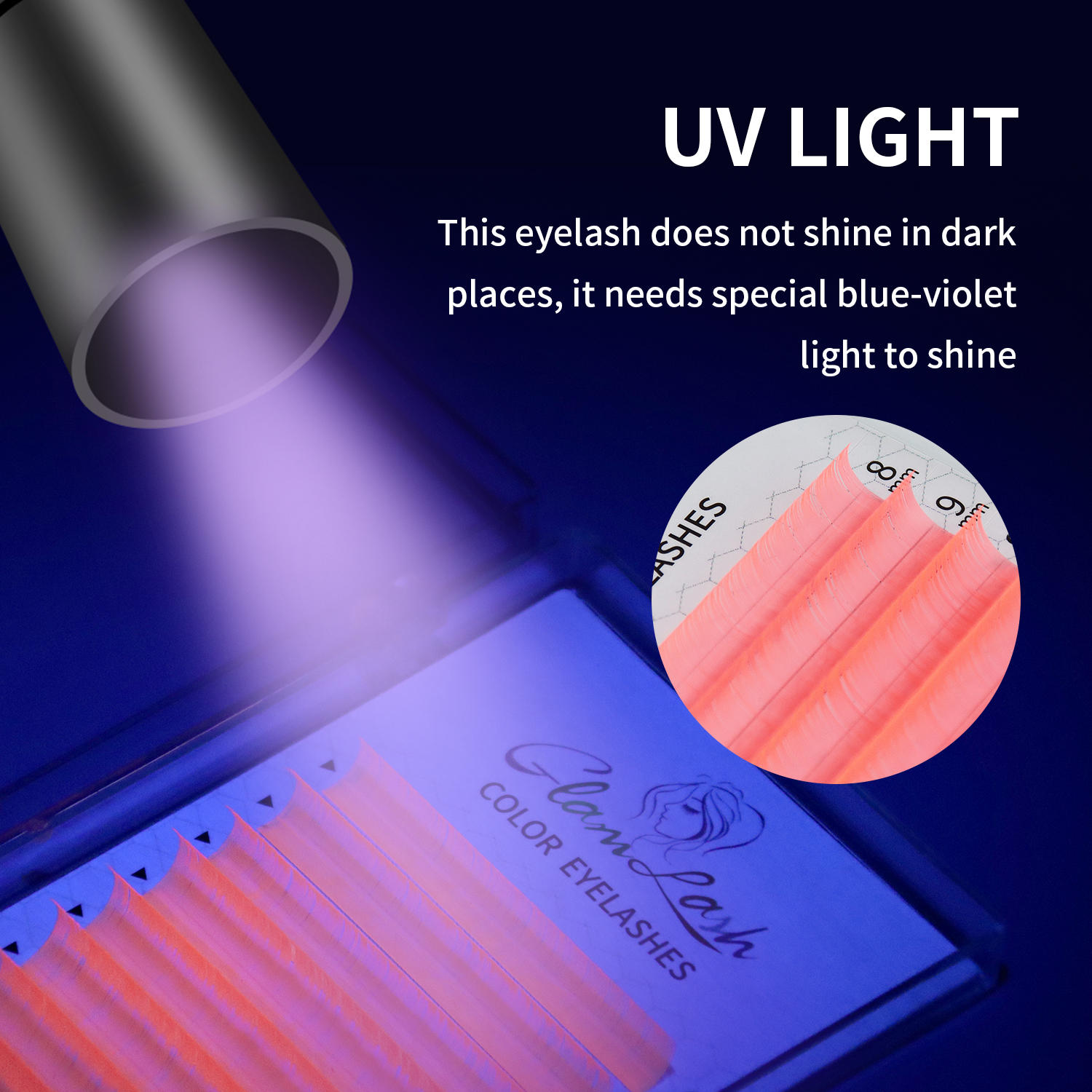 GLAMLASH fluorescencyjne przedłużanie rzęs różowy zielony żółty pomarańczowy UV Neon przedłużanie rzęs świecące w ciemności rzęsy makijaż