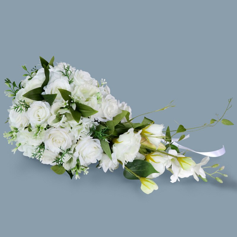 Bouquet de fleurs avec nœud vert et blanc, chute d&#39;eau, pour mariée, pour mariage, WAS10154
