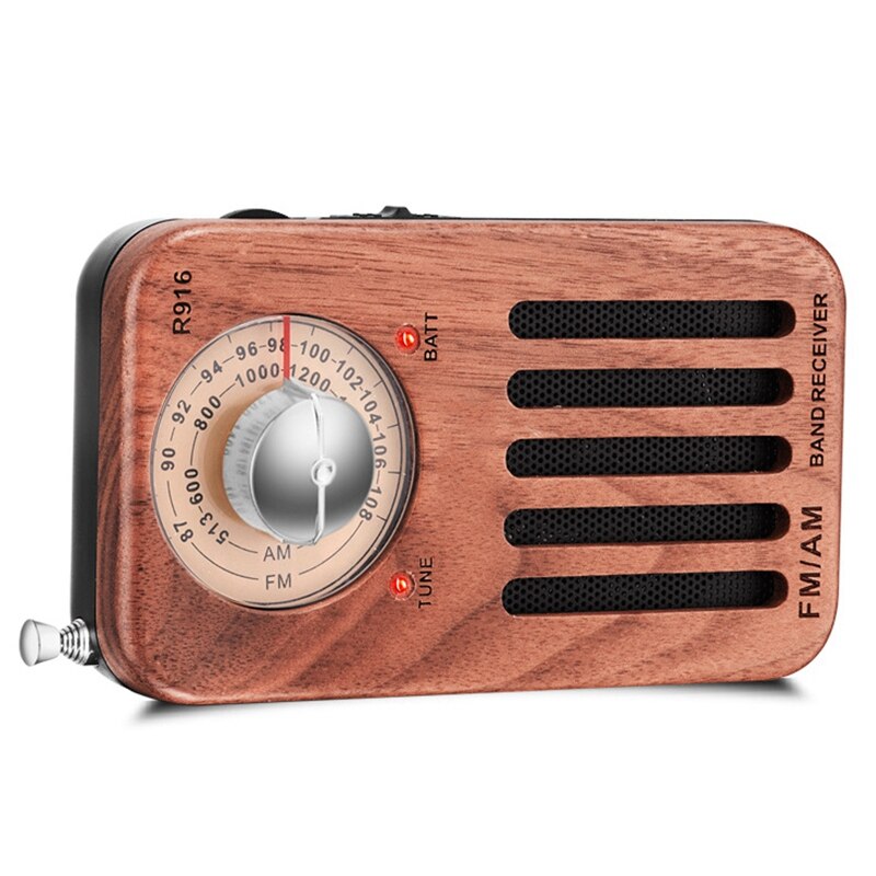 AM/FM Portable Radio, Retro Cherry Wood Pocket Radio with Best Reception, Headphone Jack, By 2 AA Battery