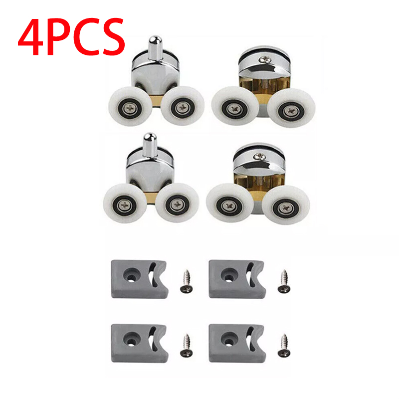 Rodillos para puerta de mampara de ducha, ruedas de aleación de Zinc, repuesto superior doble, poleas para vidrio de 12-14mm, 4/8 Uds.: Rosa
