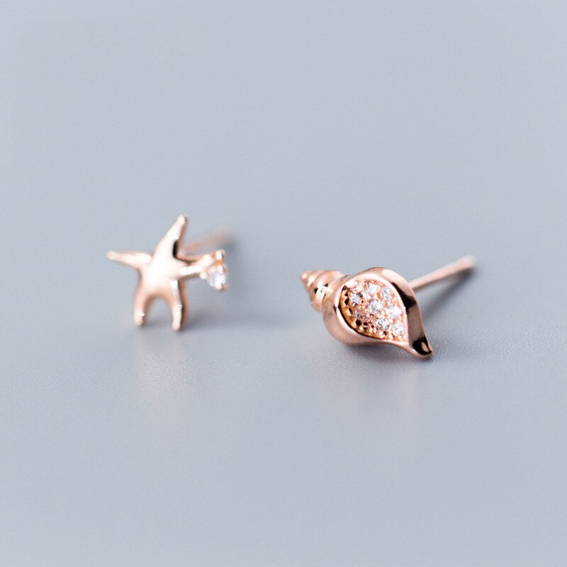 INZATT Reale Dell&#39;argento Sterlina 925 Asimmetrico Geometria Orecchini Con Perno Per La Donna di Modo Del Partito Conch starfish sveglio Gioielleria Raffinata Regalo: Rose gold