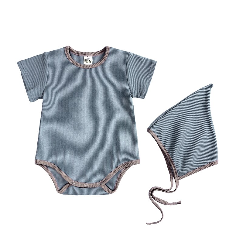 PQ227 Newborn Cotton Boy Rompers Baby Boys One Piece With hood Baby Boy Girl Short Sleeve Solid Jumpsuits Infant Toddler Outfit