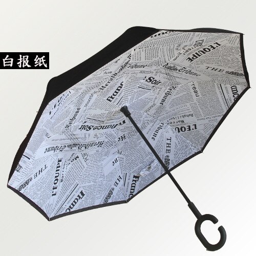 Gancho C, a prueba de viento paraguas inversa vástago largo invertida doble capa soporte autónomo protección contra la lluvia paraguas de la gota: Verde militar