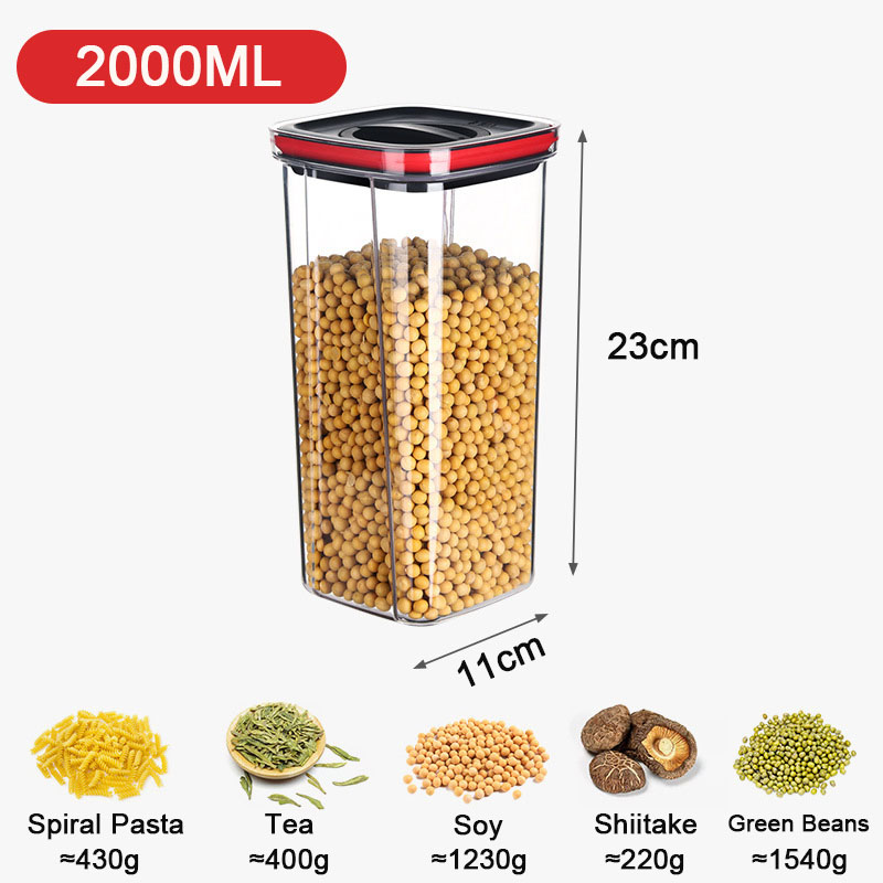 Food Vacuum Storage Box 600/1300/1800ML Food Storage Container Vacuum Sealing Tank Kitchen Keep Fresh Transparent Sealed Cans: Black Red 2000ML
