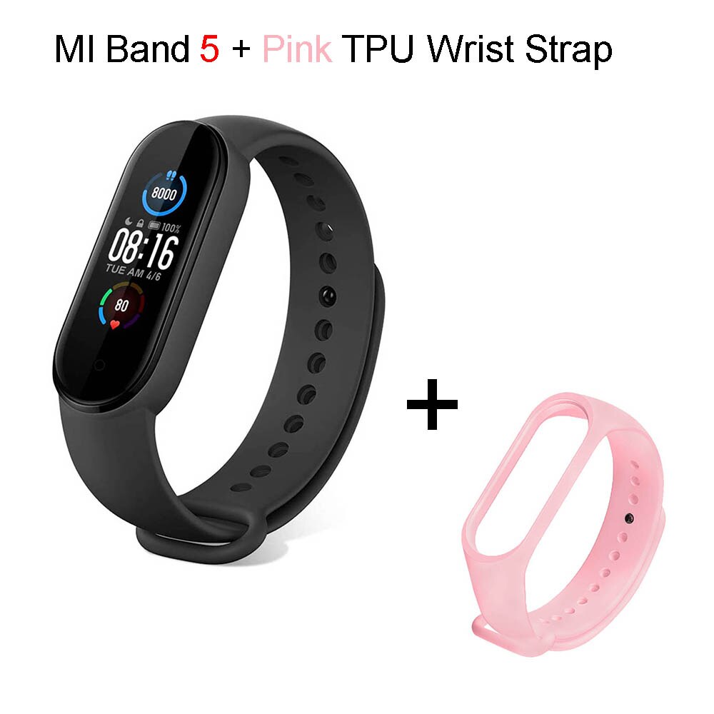 Xiaomi mi band 5 relógio inteligente, pulseira fitness, pedômetros para caminhar, monitor de frequência cardíaca, pedômetro, monitoramento de calorias à prova d&#39;água: Global Add Pink