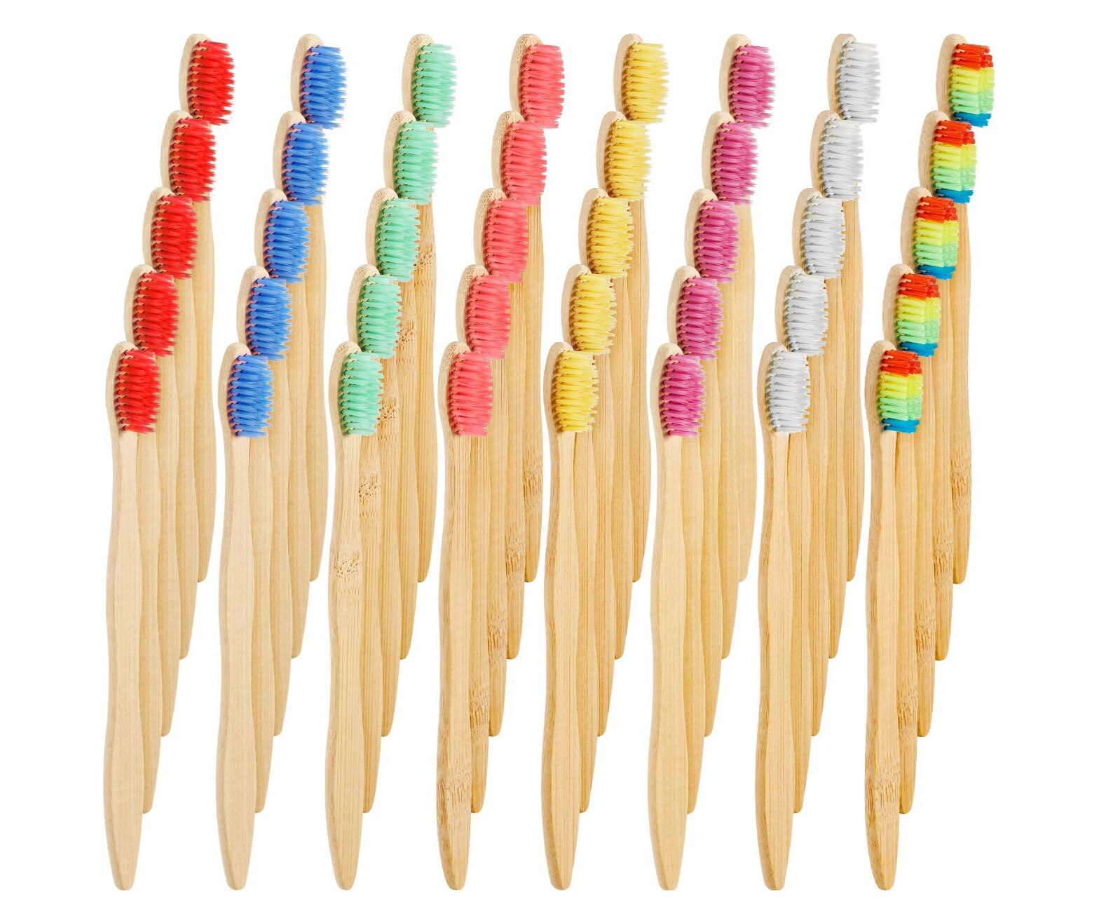 Toothbrush bamboo toothbrush rainbow degradable soft fiber toothbrush solid bamboo handle toothbrush