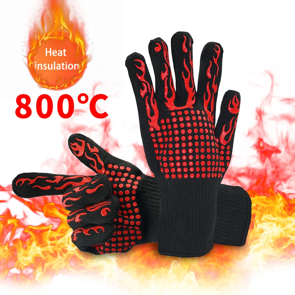 Hochtemperaturbeständige Grillhandschuhe, wärmeisolierende Kamin-Grillhandschuhe, Verbrühschutz-Ofenhandschuh für Höhle Backgrill in der Küche