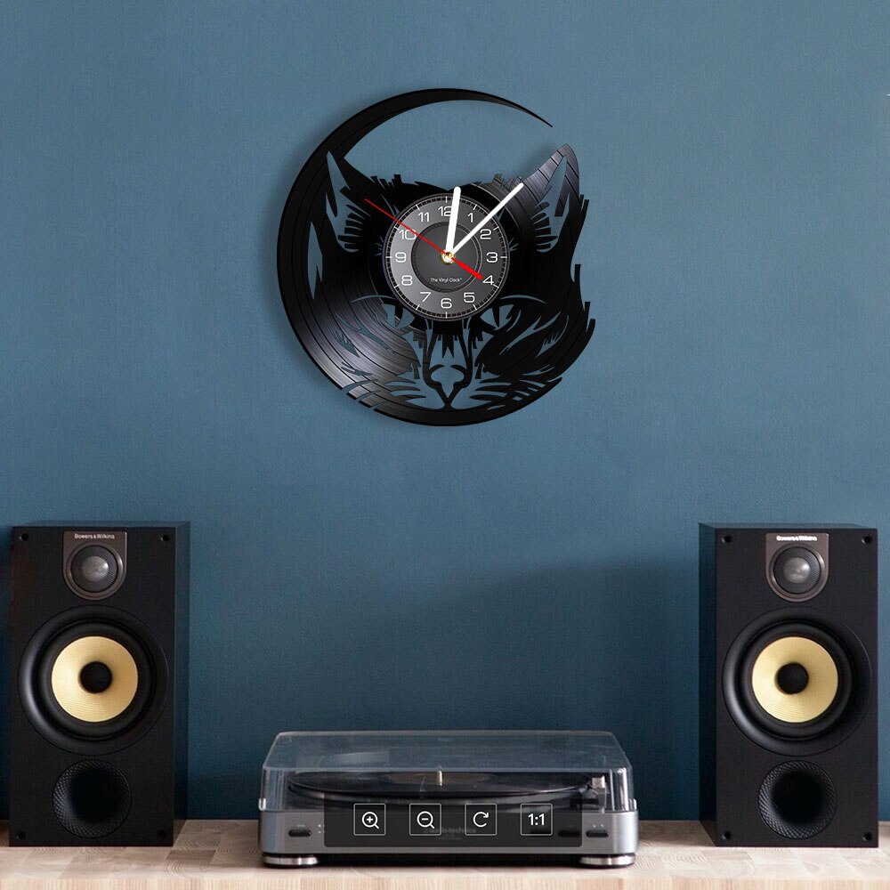 Meow gato cabeça relógio de parede preto gato vinil registro relógio de parede arte gato loja decoração do vintage animais gato amante casa decorativa relógio