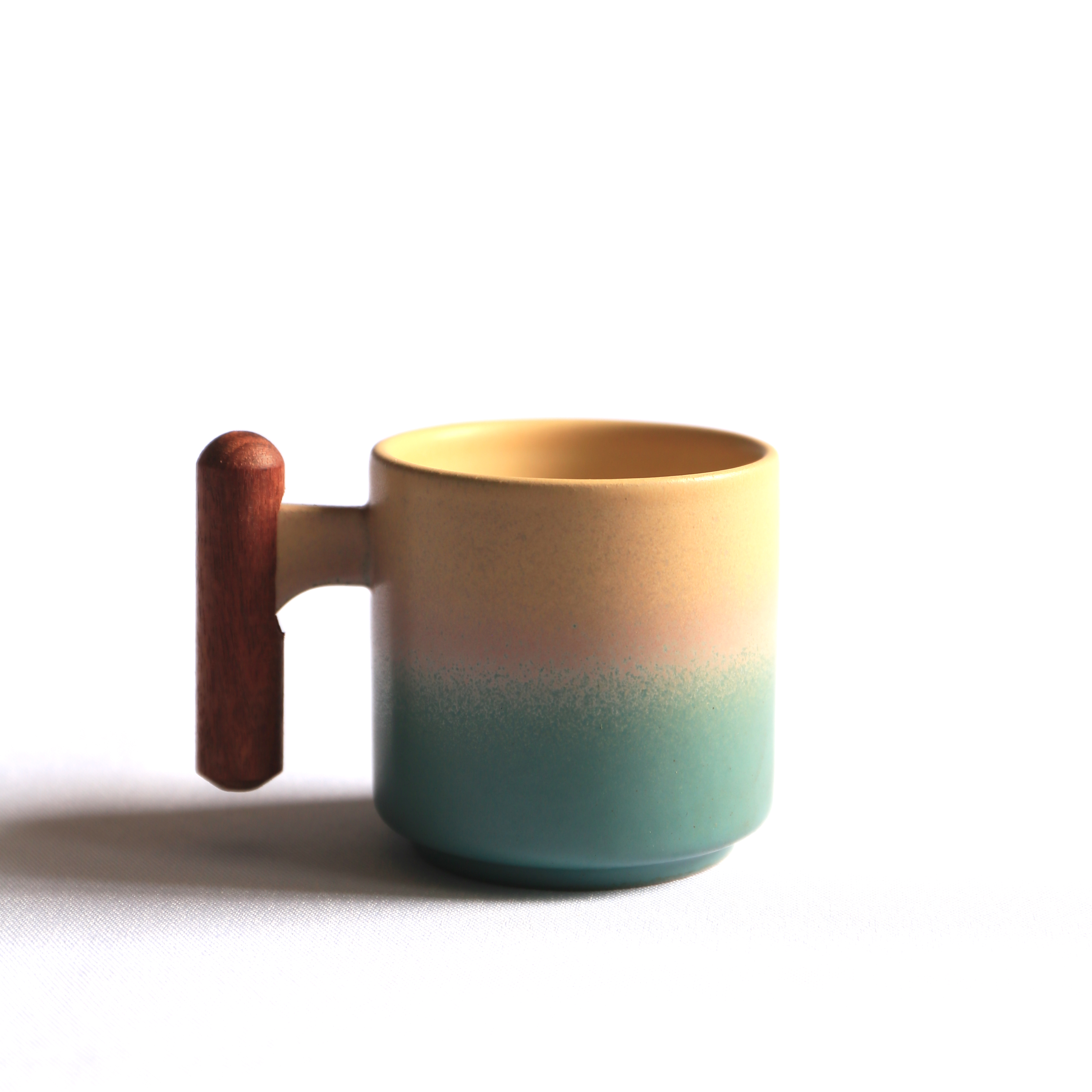 Handmade Ceramic Coffee Mug with Wooden Handle - Retro Tea Cup, Office Water Cup Filter , Unique Birthday: light yellow