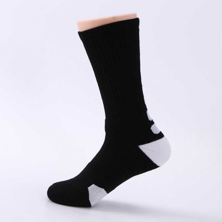 Classic High-top Towel Sports Socks Men Terry Thick Non-slip Elite Basketball Socks Outdoor Running Cycling Socks SKG002: black white