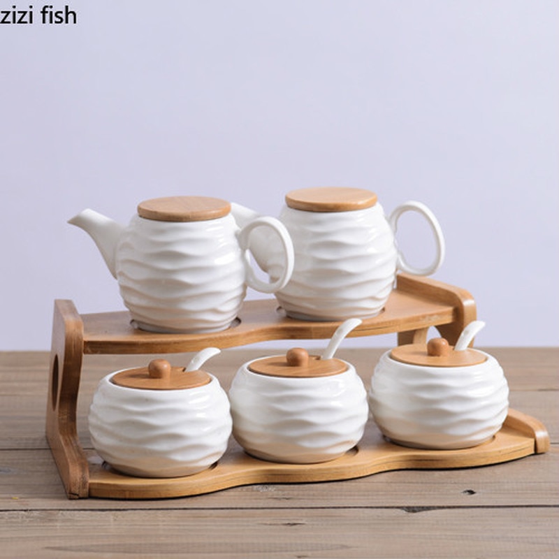 Utensílios de cozinha panela de cerâmica, pote de óleo para sabor, caixa de tempero, garrafa de condimentos, sal, açúcar, pimenta, molho de soja, pote, vinagre