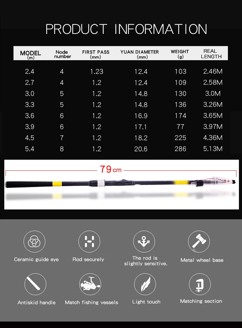 Portable fishing rod 2.7M4.5M5.4M rotating rod combo strong carbon fiber M power telescopic travel sea boat rock fishing tool