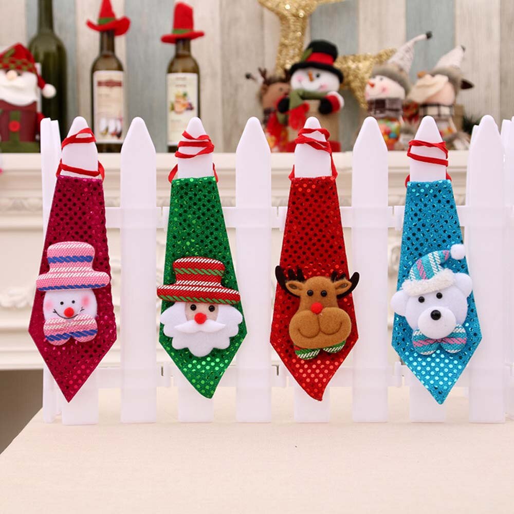 LED Lights Christmas Tie Glow Sequins Santa Claus Bear Snowman Elk Necktie For Children Cartoon Tie Decoration Year