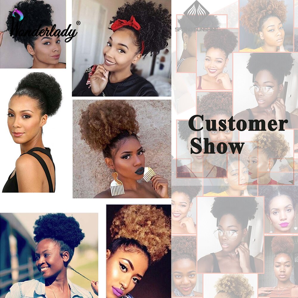 WonderLady Updo Buns Chignon Synthetic Curly Hair 10" Large Short High Puff Afro Kinky Ponytail Drawstring Hairpiece For Women