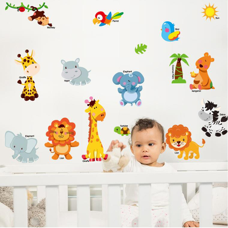 Jungle animal wall stickers Children Room Home Decor jungle safari Vinyl Kids Room Decal Baby Room Decor