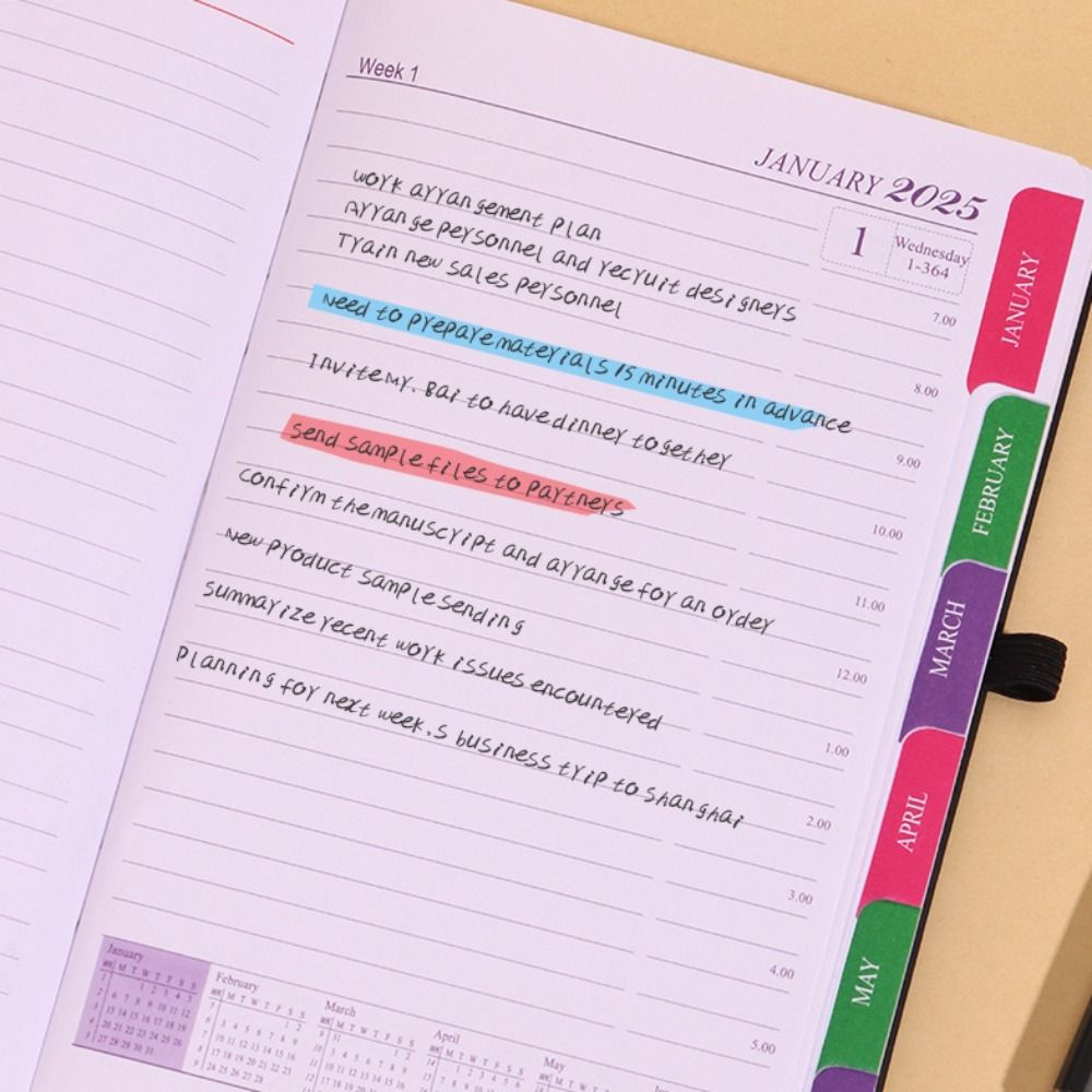 Schedule Journal Planner Notebook Efficiency Daily Planner Reminder Calendar Notebook PU with Straps Diary Book Office