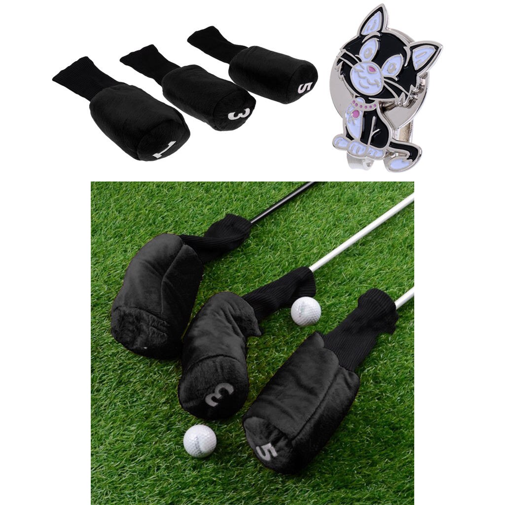 3 stücke Langen Hals Golf Verein Kopf Abdeckung Holz Headcover und Katze Hütte Clip Golf Verein Holz Kopf Abdeckungen Socke anzahl 1 3 5