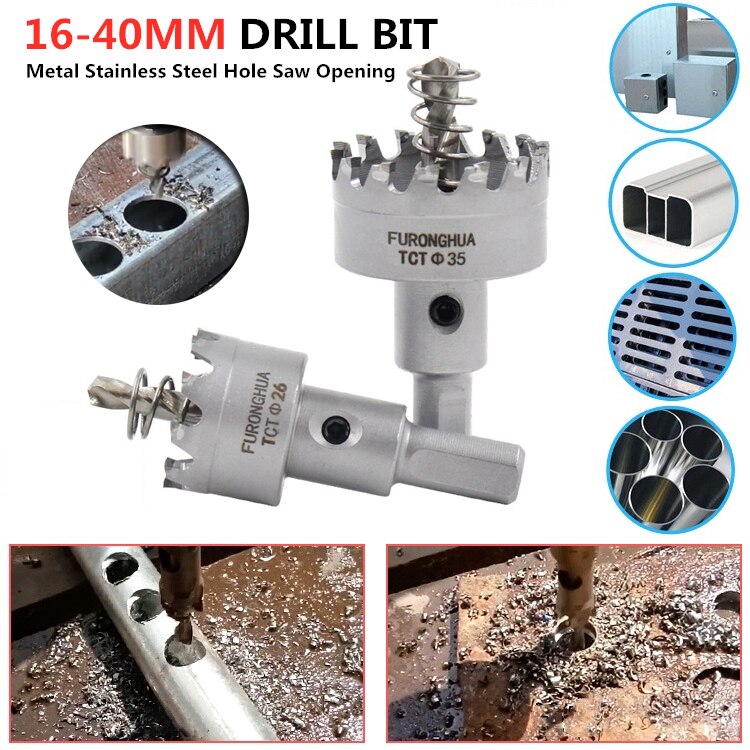 1pcs 16mm-40mm Tungsten Steel Carbide Tipped TCT Drill Bit Metal Cutter Core Hole Saw Metalworking Tool Kit